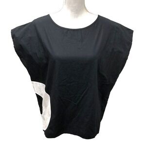 Meg Blouse Top Womens Small Medium Black Edgy Artsy Futuristic Career Boxy